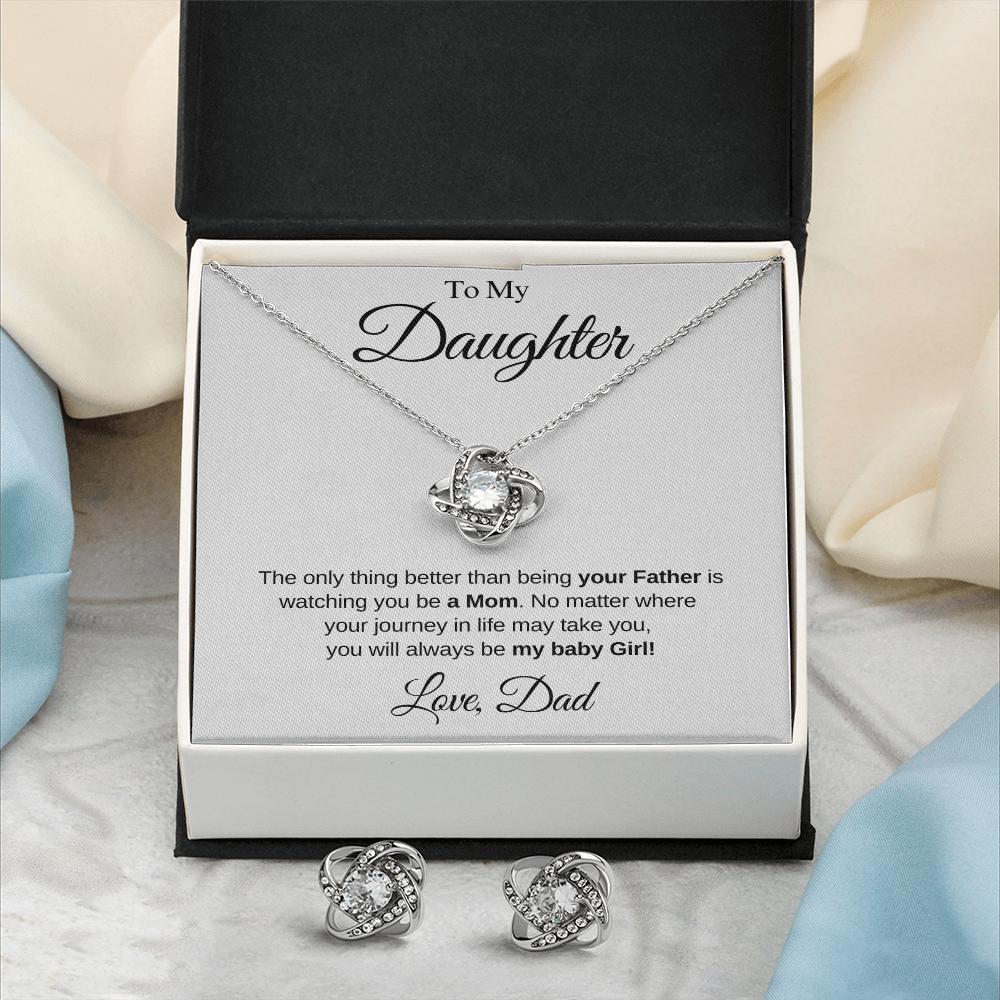 To My Daughter Love Knot Necklace and Earring Gift Set - Gift From Dad