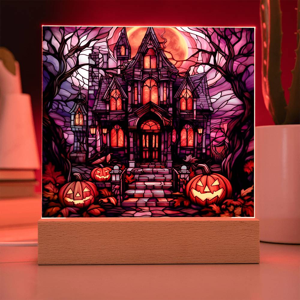 Halloween House Stained Glass | Acrylic Plaque - JENACDirect