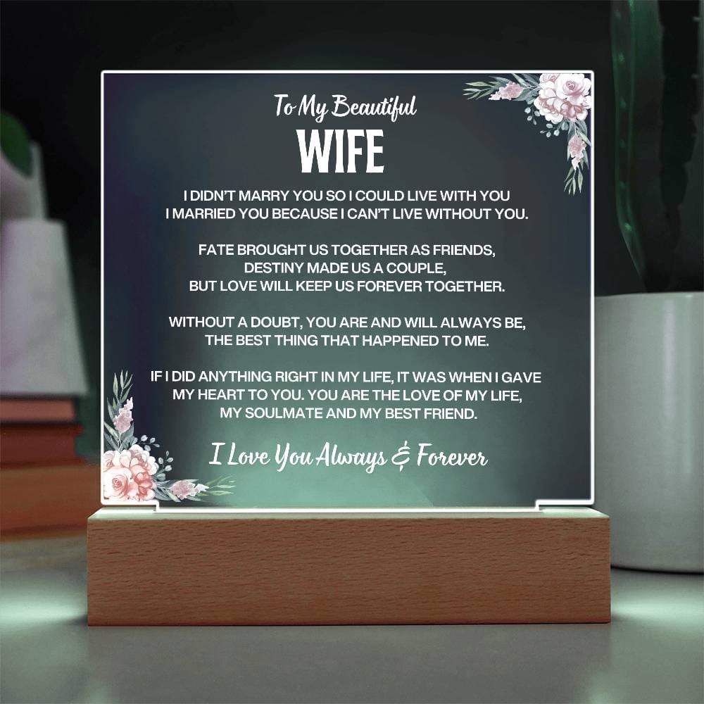 To My Beautiful Wife | I Love You | Acrylic Plaque | Gift From Husband