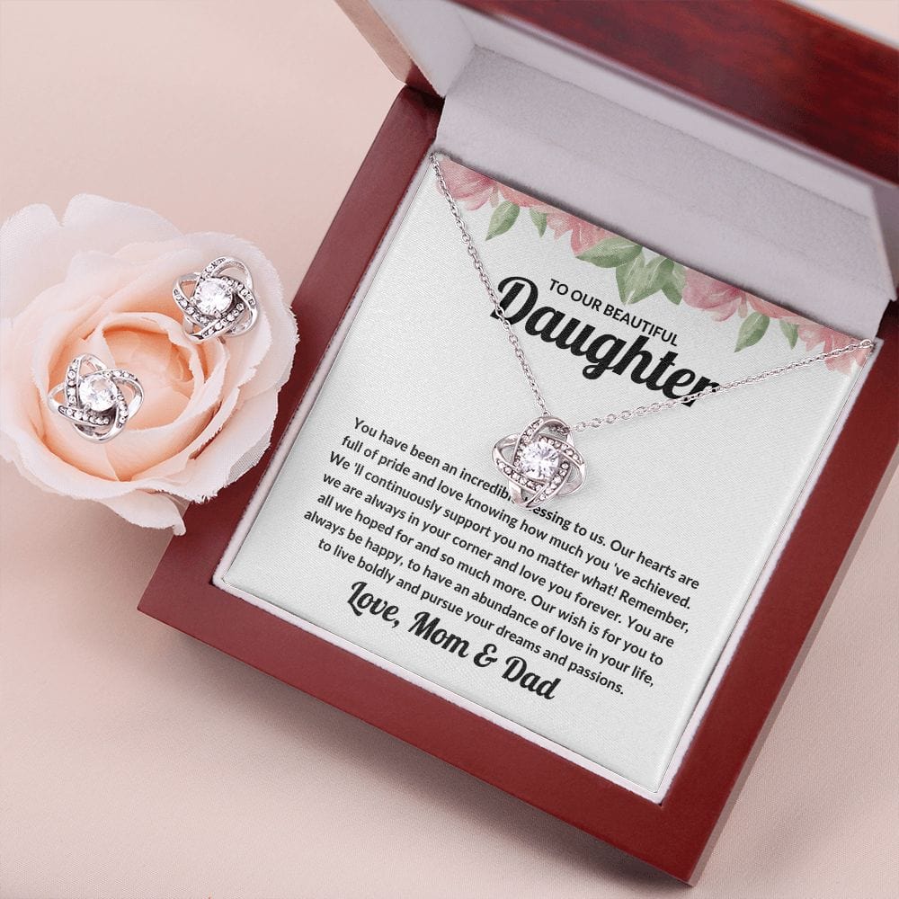 To Our Beautiful Daughter - Love Knot Necklace & Earring Set - JENACDirect