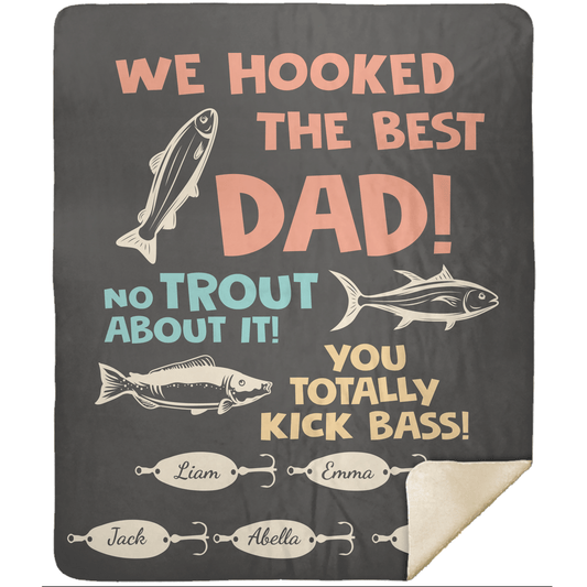 We Hooked The Best Dad" Personalized Kids Name Blanket | Gift for Dad