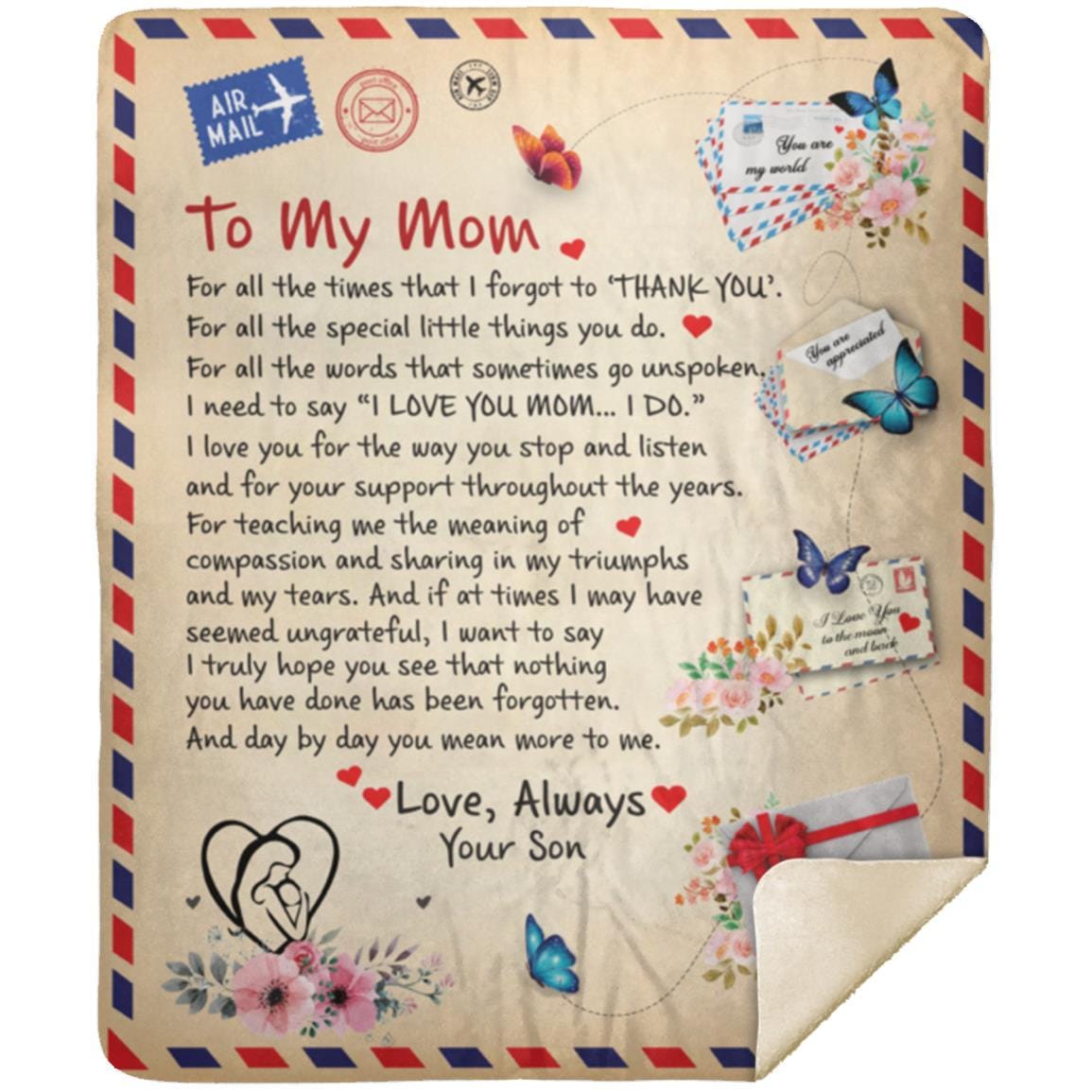 To My Mom From Son | Arctic Fleece | Cozy Plush Fleece | Mink Sherpa Blanket - JENACDirect