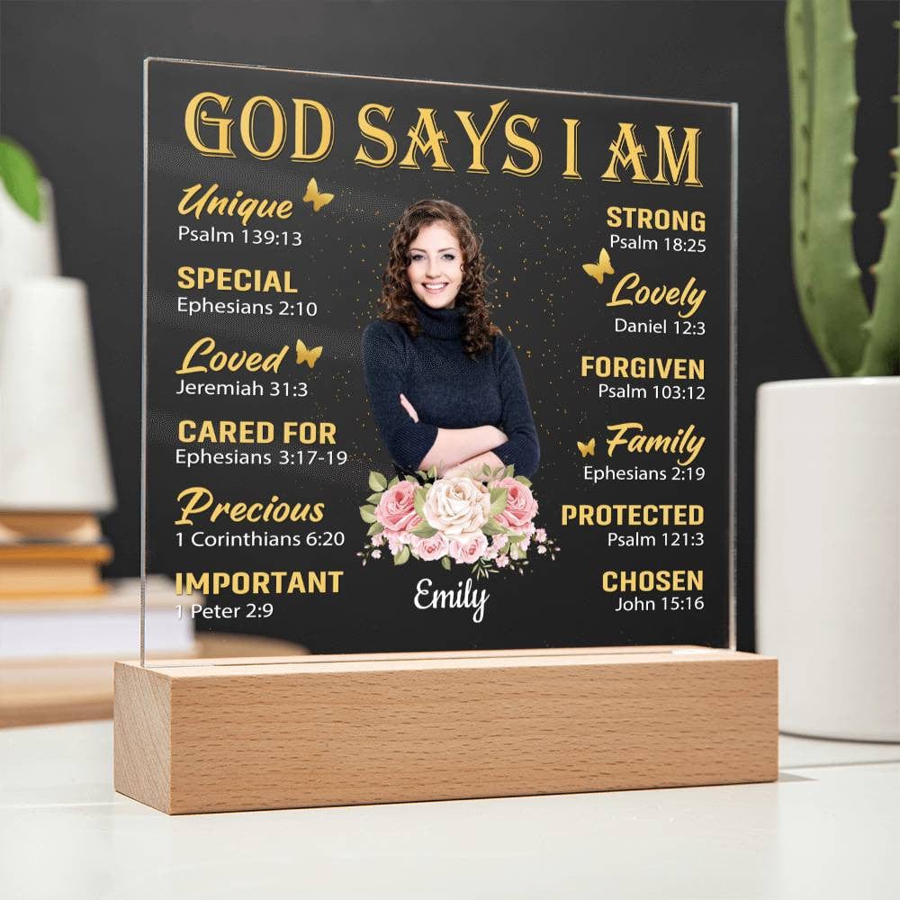 God Says I Am - Personalized Acrylic Photo Plaque