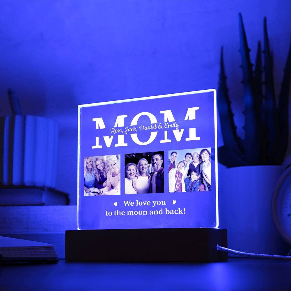 Mom | We Love You To The Moon and Back | Personalized Acrylic Square Plaque