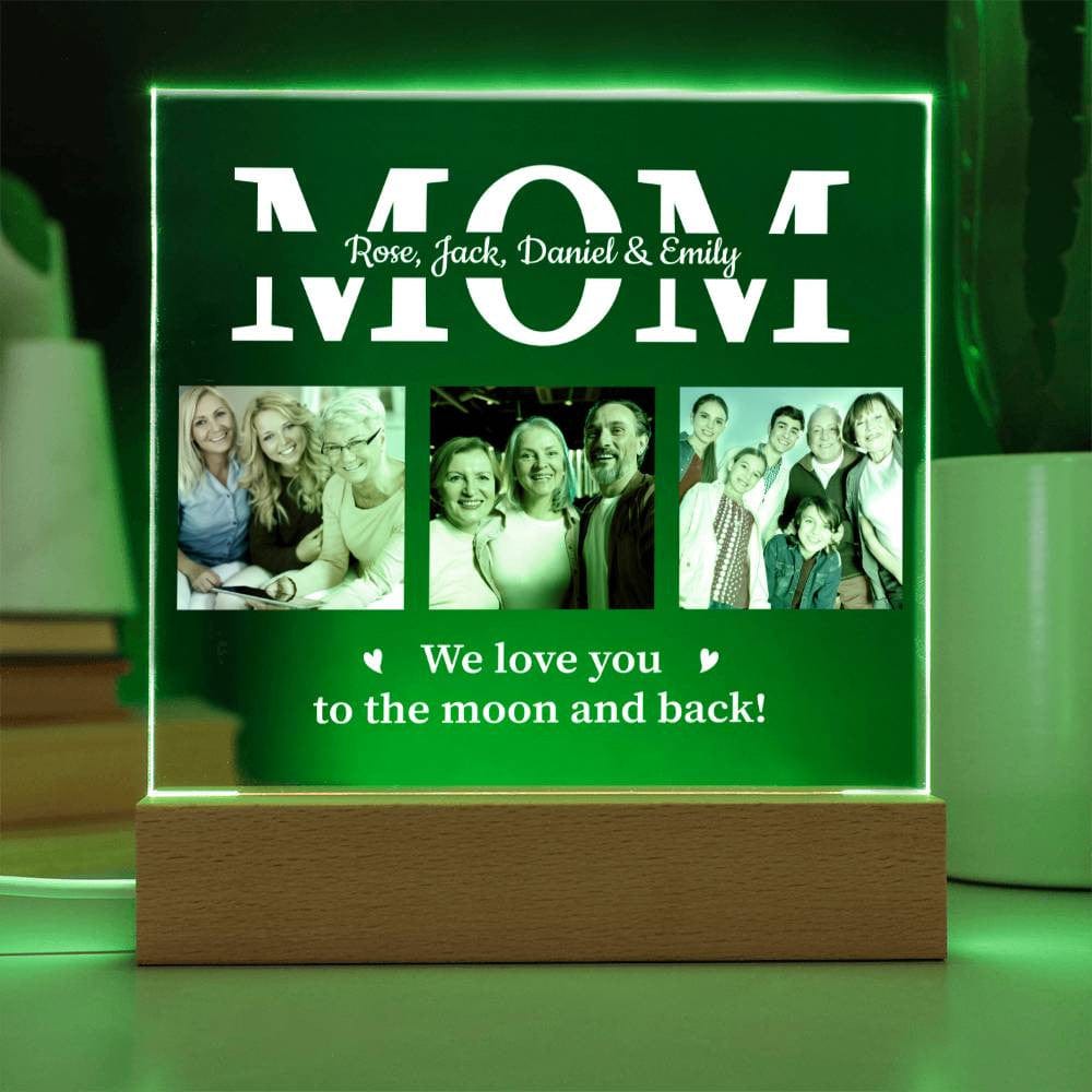 Mom | We Love You To The Moon and Back | Personalized Acrylic Square Plaque