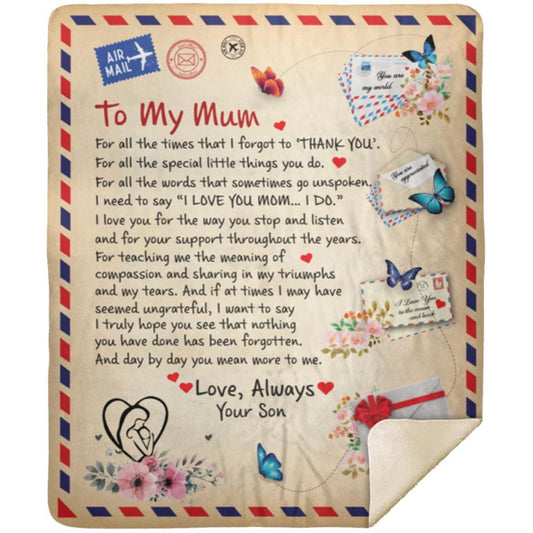 To My Mum | Thank You | From Son | Premium Sherpa Blanket 50x60