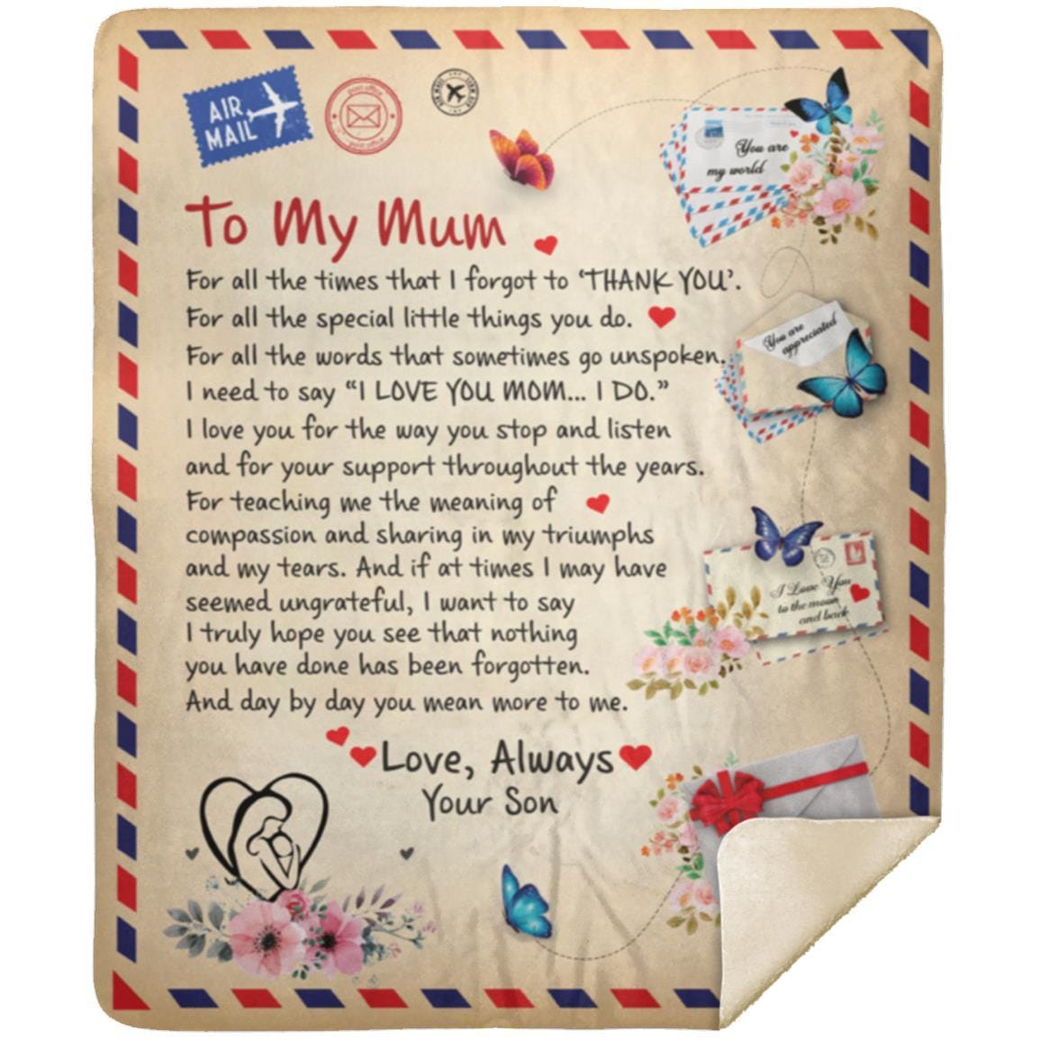 To My Mum | Thank You | From Son | Cozy Plush | Sherpa Blanket