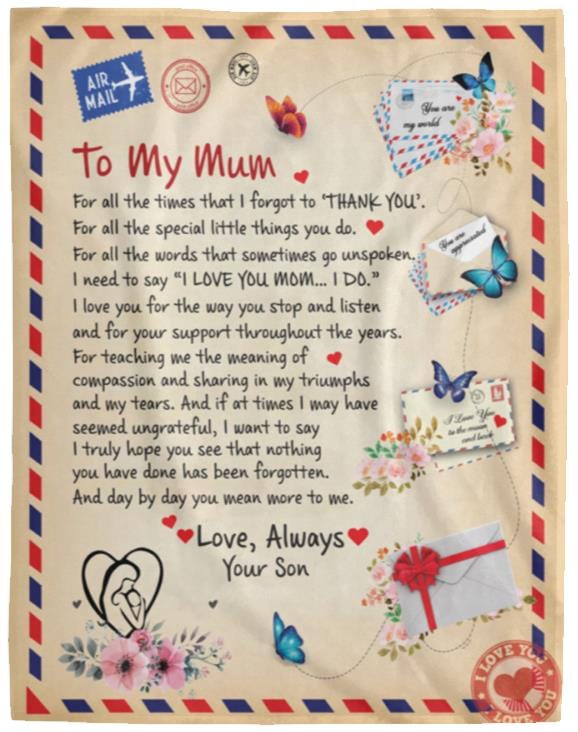 To My Mum | Thank You | From Son | Cozy Plush | Sherpa Blanket