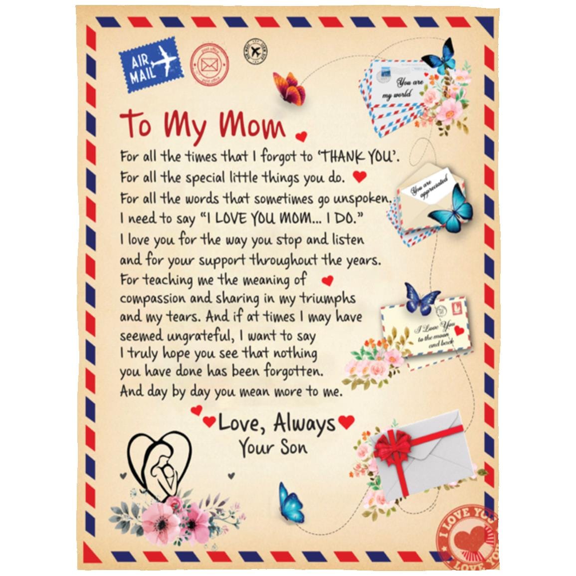 To My Mom From Son | Arctic Fleece | Cozy Plush Fleece | Mink Sherpa Blanket - JENACDirect