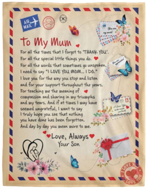 To My Mum | Thank You | From Son | Cozy Plush Fleece Blanket - 60x80