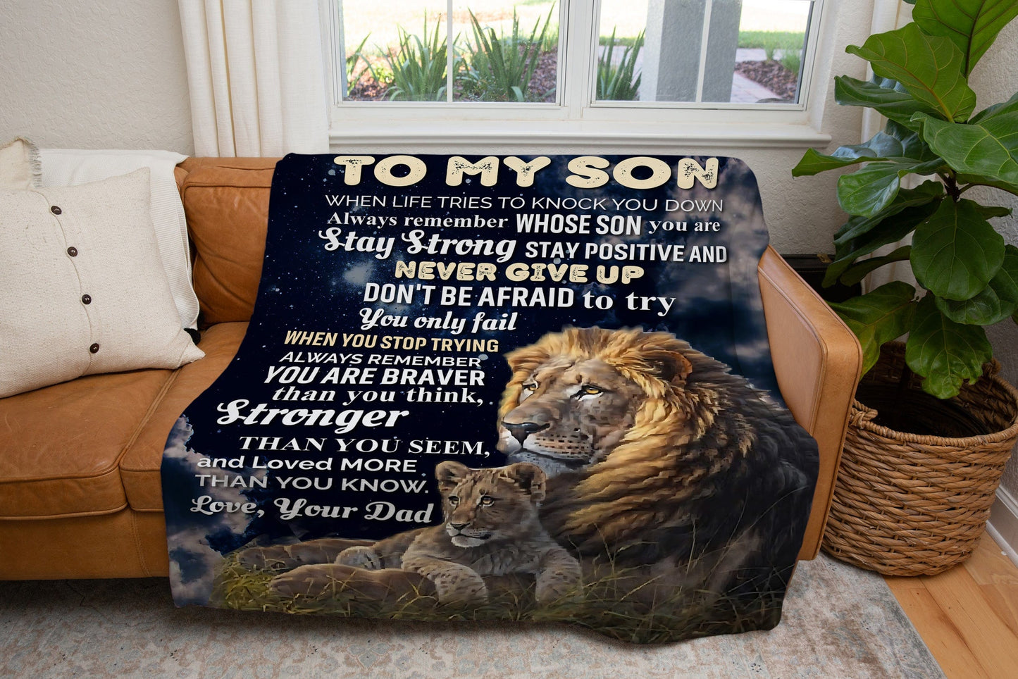 To My Son | Never Give Up | Cozy Plush Fleece and Sherpa Blanket