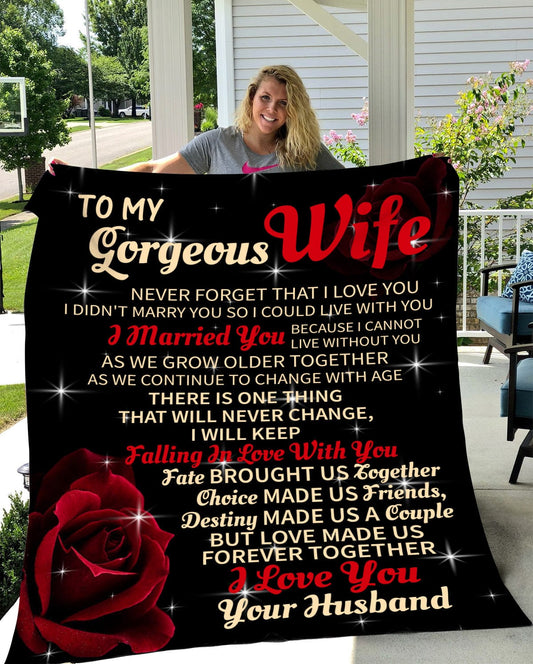 To My Gorgeous Wife | From Husband | Cozy Fleece and Sherpa Blanket