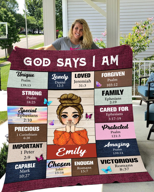 Personalized Blanket - God Says I am - Meaningful Gift for Birthdays & Other Occasions