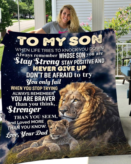 To My Son | Never Give Up | Cozy Plush Fleece and Sherpa Blanket