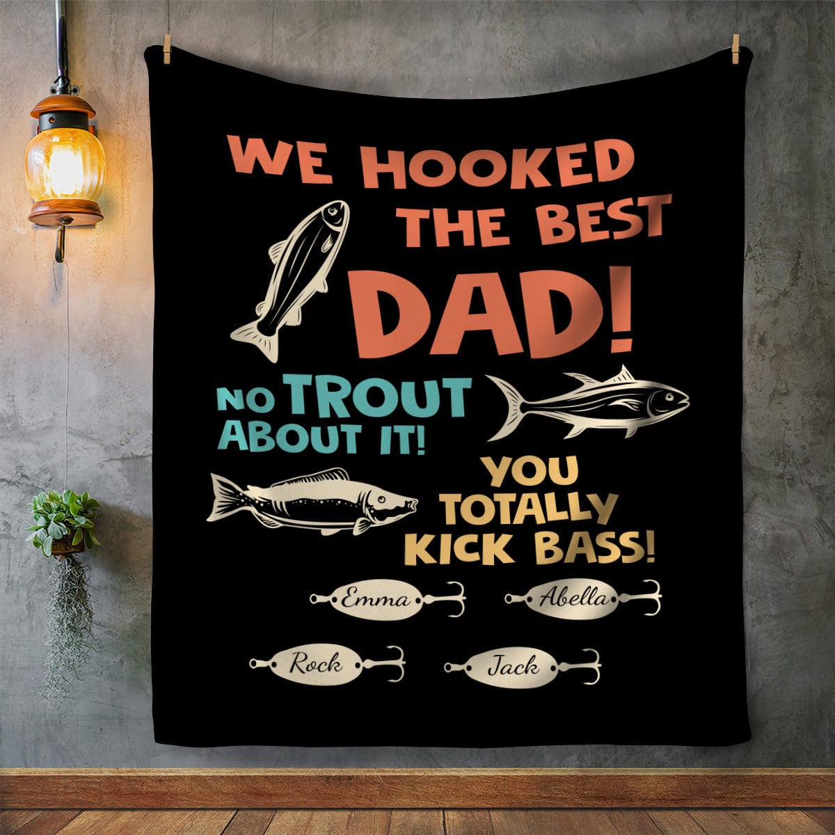 "We Hooked The Best Dad" Personalized Kids Name Blanket | Gift for Dad