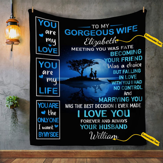 Personalised Gift For Wife | My Gorgeous Wife | Best Decision| Fleece & Sherpa Blanket