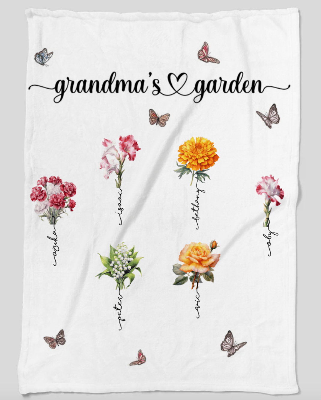 Grandma‘s Garden Love Grows Here Beautiful Birth Month Flower Gift For Grandma Mom Personalized Fleece | Sherpa Blanket