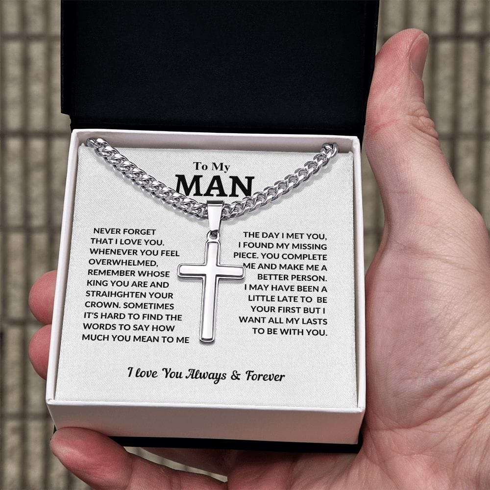 To My Man | Cuban Chain with Artisan Cross Necklace - JENACDirect