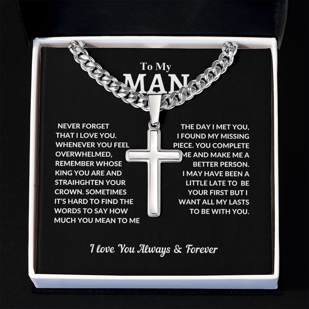 To My Man | Cuban Chain with Artisan Cross Necklace - JENACDirect