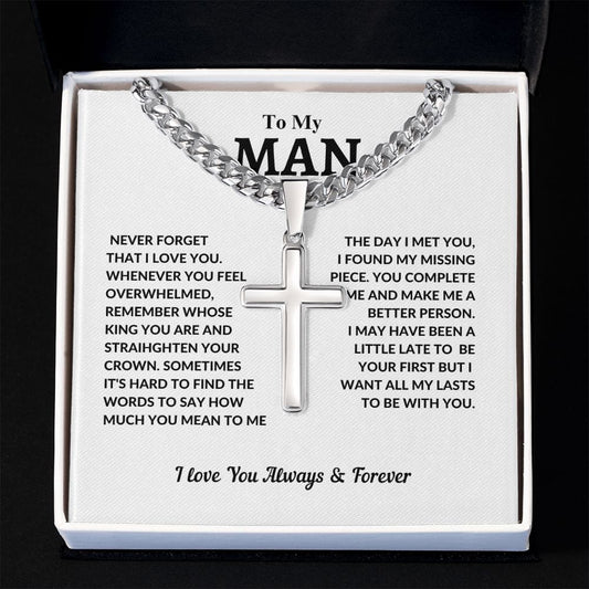 To My Man | Cuban Chain with Artisan Cross Necklace - JENACDirect