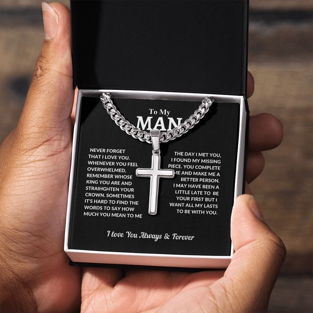 To My Man | Cuban Chain with Artisan Cross Necklace - JENACDirect