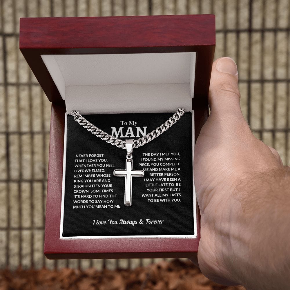 To My Man | Cuban Chain with Artisan Cross Necklace - JENACDirect