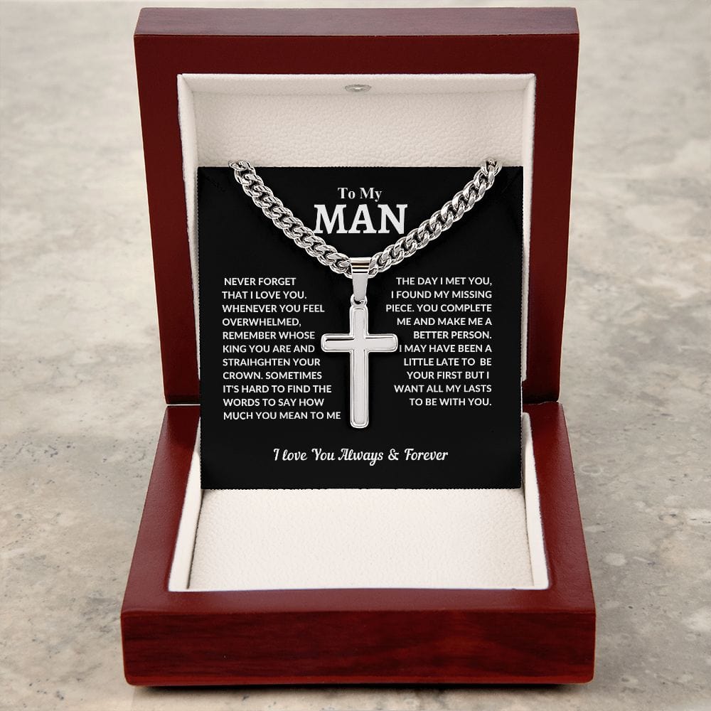 To My Man | Cuban Chain with Artisan Cross Necklace - JENACDirect