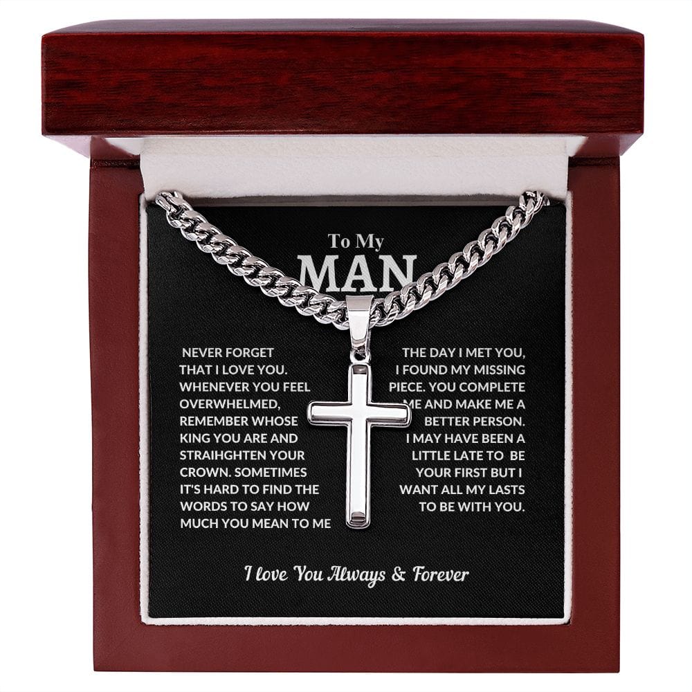 To My Man | Cuban Chain with Artisan Cross Necklace - JENACDirect