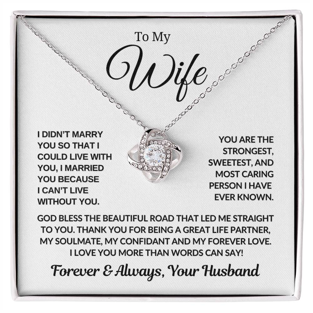 Gift For Wife " Most Caring Person' Love Knot Necklace