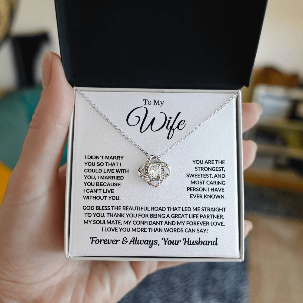 Gift For Wife " Most Caring Person' Love Knot Necklace