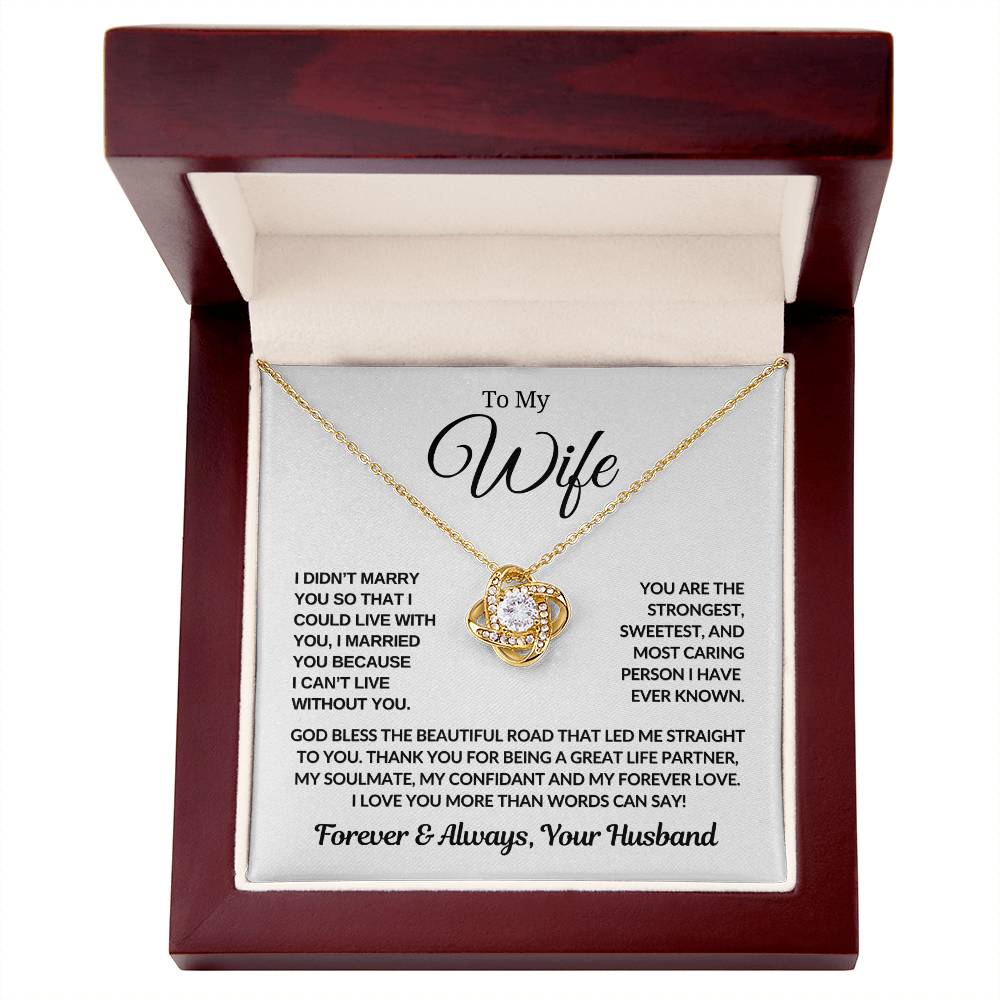 Gift For Wife " Most Caring Person' Love Knot Necklace