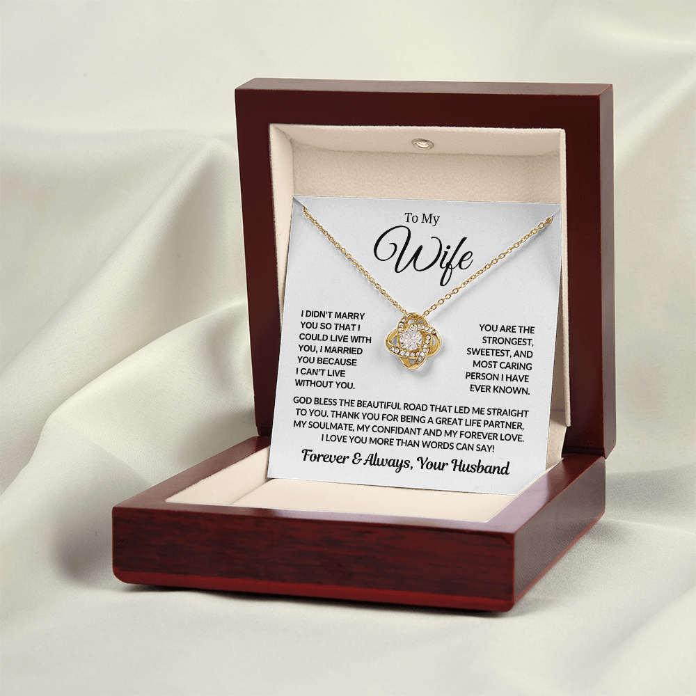 Gift For Wife " Most Caring Person' Love Knot Necklace