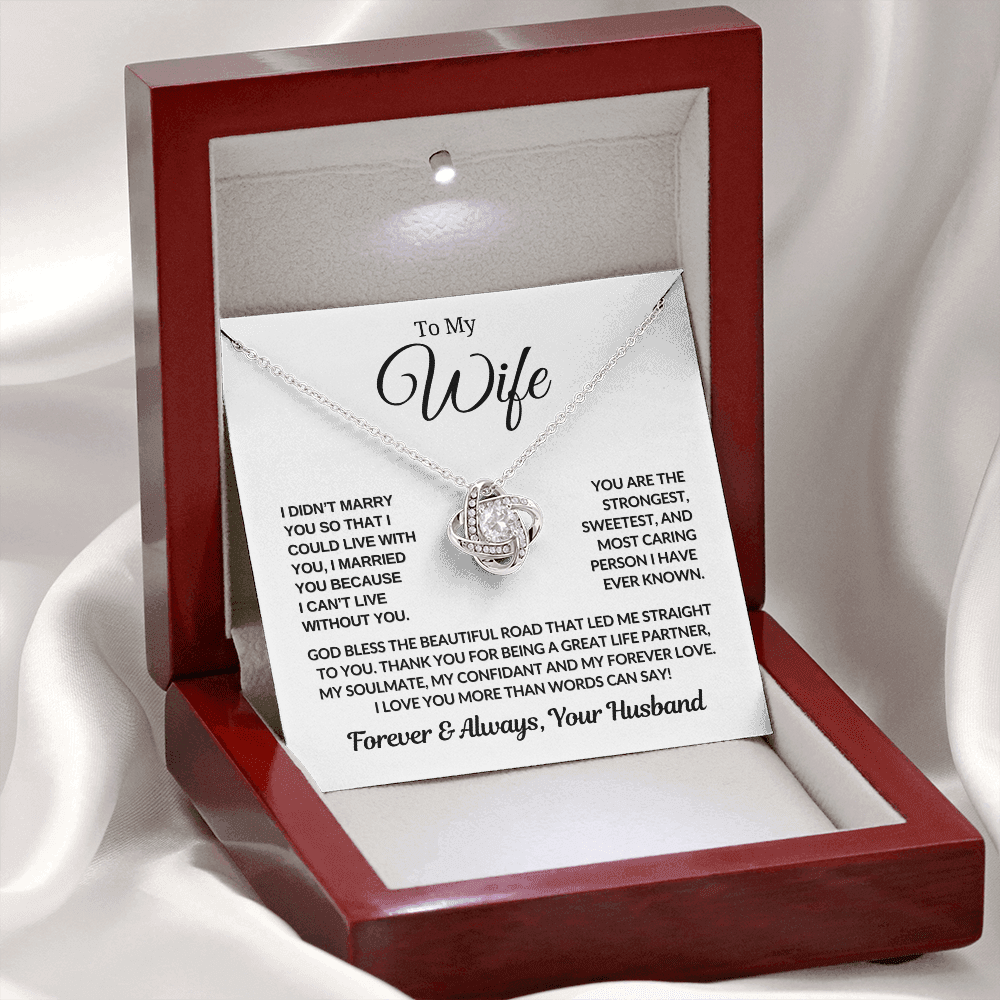 Gift For Wife " Most Caring Person' Love Knot Necklace