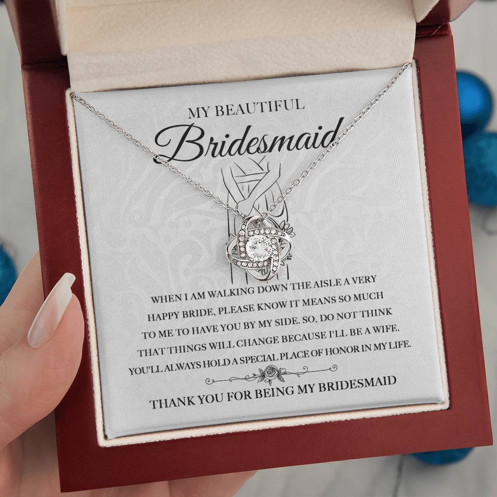 To My Beautiful Bridesmaid | Thank You | Love Knot Necklace - JENACDirect