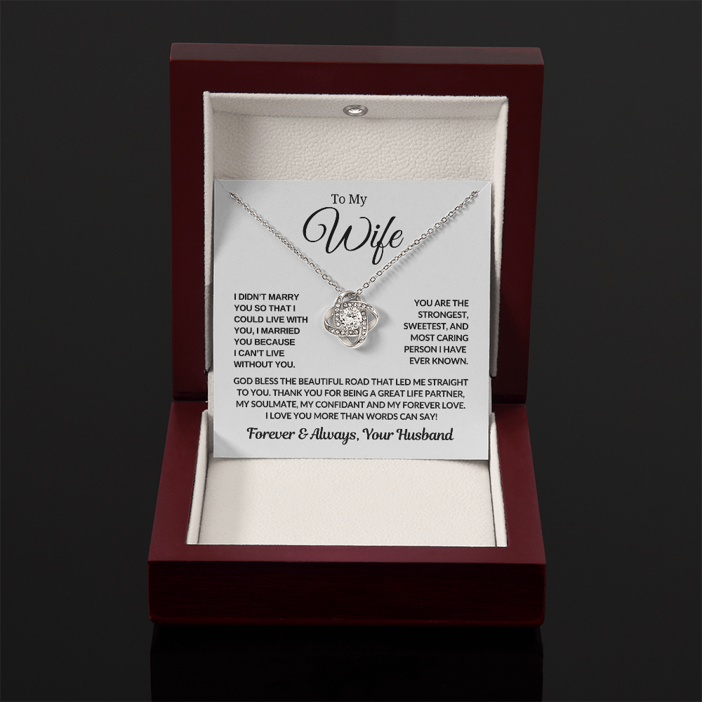 Gift For Wife " Most Caring Person' Love Knot Necklace