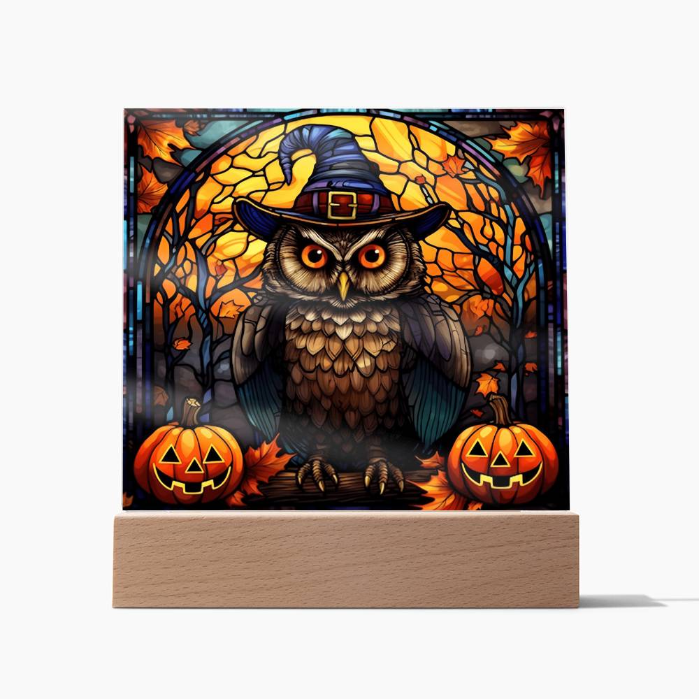 Halloween Owl Stained Glass | Acrylic Plaque - JENACDirect