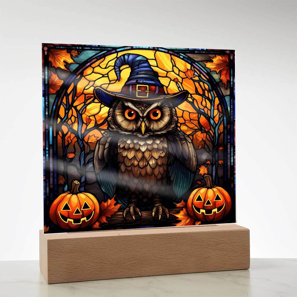 Halloween Owl Stained Glass | Acrylic Plaque - JENACDirect