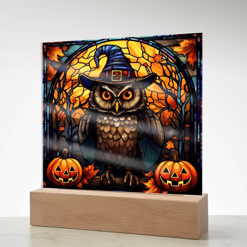 Halloween Owl Stained Glass | Acrylic Plaque - JENACDirect