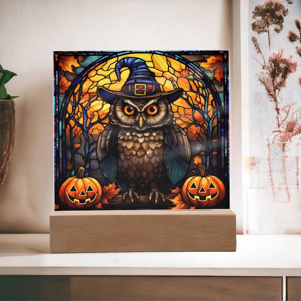 Halloween Owl Stained Glass | Acrylic Plaque - JENACDirect