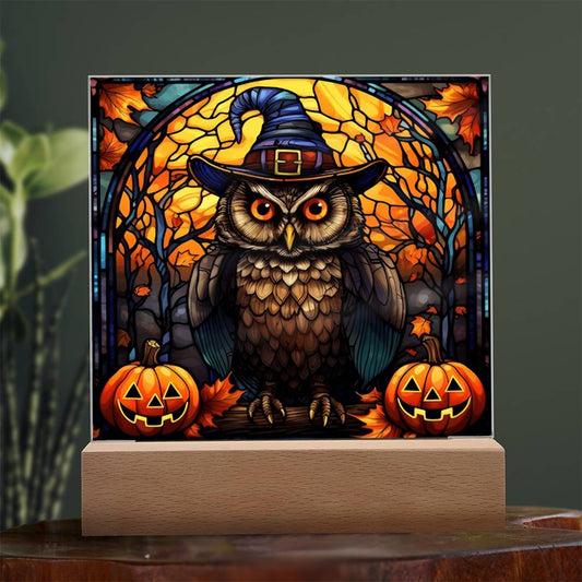 Halloween Owl Stained Glass | Acrylic Plaque - JENACDirect