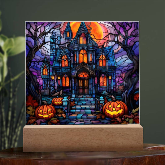 Halloween House Stained Glass | Acrylic Plaque - JENACDirect