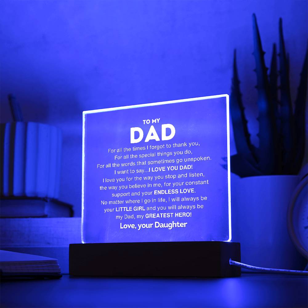 To My Dad  | My Greatest Hero | Acrylic Plaque | Gift For Dad