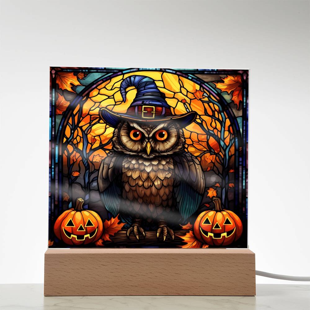 Halloween Owl Stained Glass | Acrylic Plaque - JENACDirect