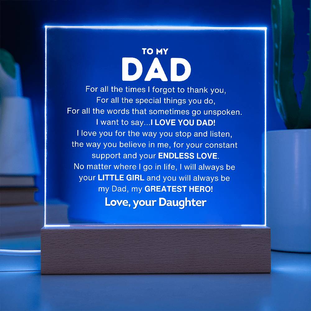 To My Dad  | My Greatest Hero | Acrylic Plaque | Gift For Dad