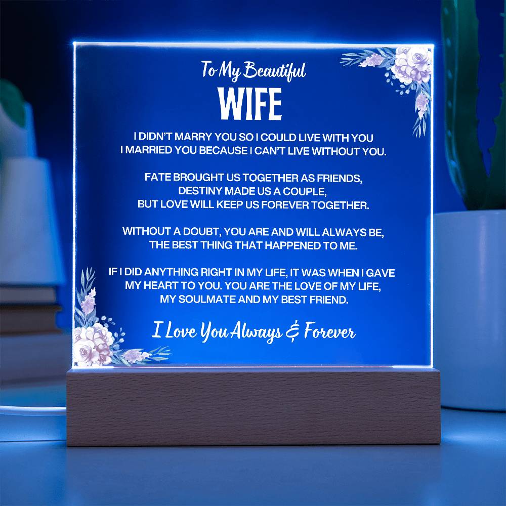 To My Beautiful Wife | I Love You | Acrylic Plaque | Gift From Husband