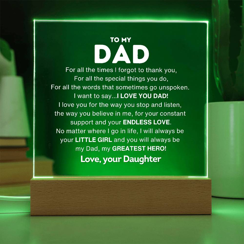 To My Dad  | My Greatest Hero | Acrylic Plaque | Gift For Dad