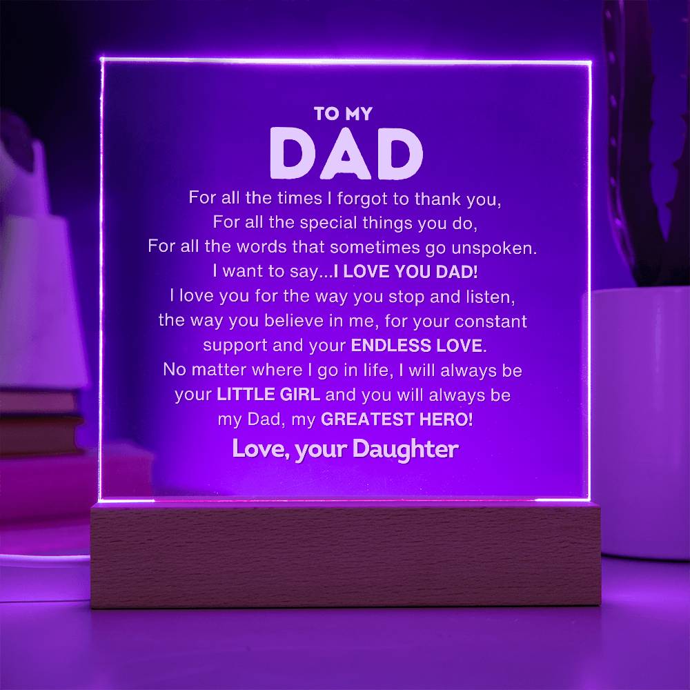 To My Dad  | My Greatest Hero | Acrylic Plaque | Gift For Dad