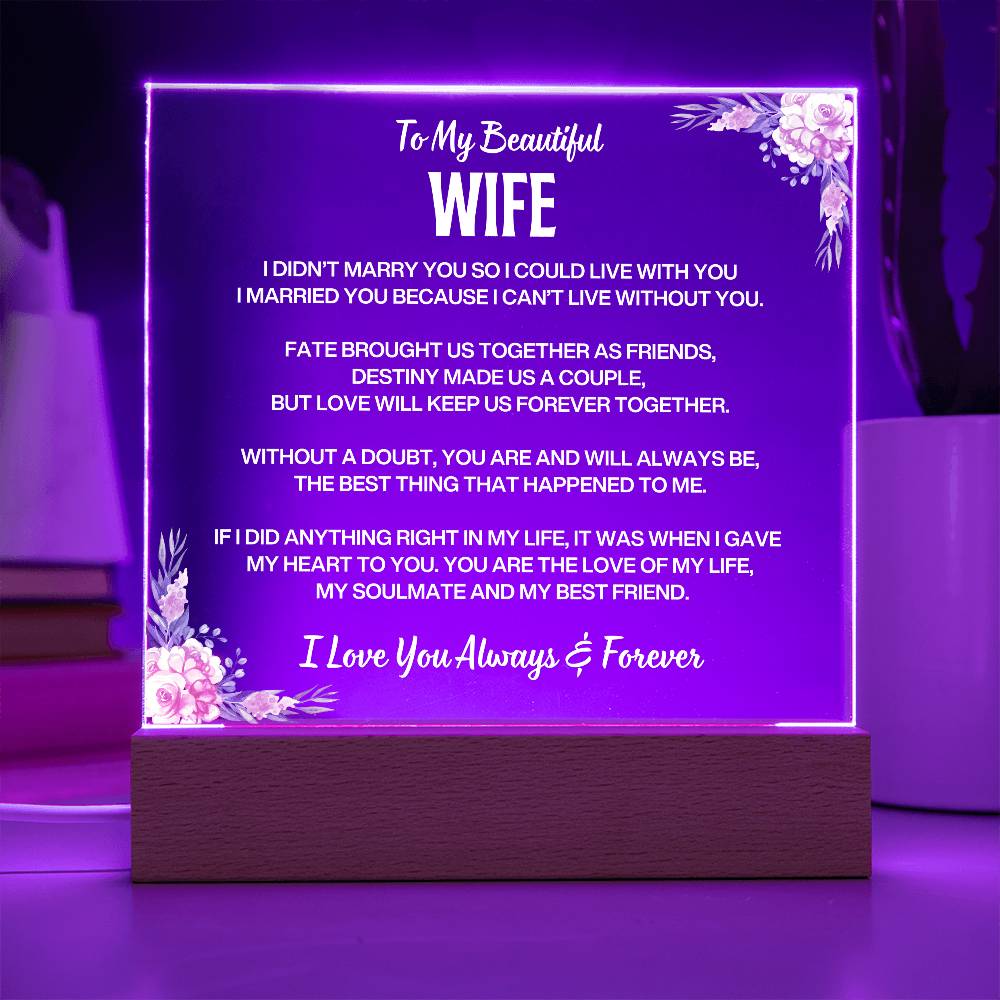 To My Beautiful Wife | I Love You | Acrylic Plaque | Gift From Husband