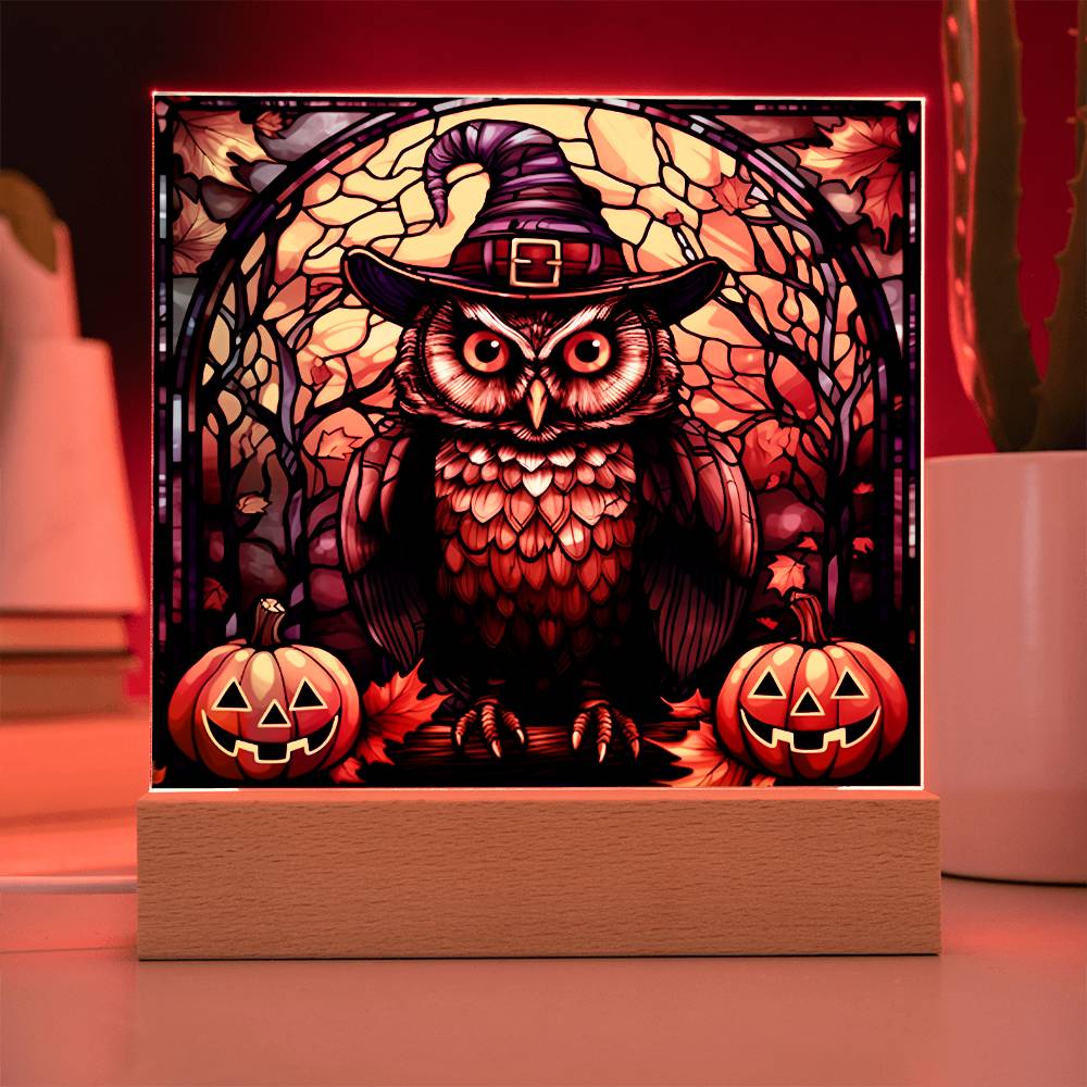 Halloween Owl Stained Glass | Acrylic Plaque - JENACDirect