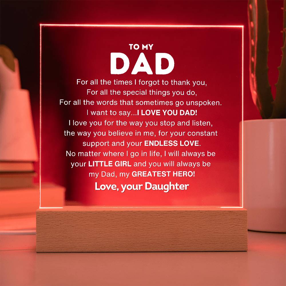 To My Dad  | My Greatest Hero | Acrylic Plaque | Gift For Dad